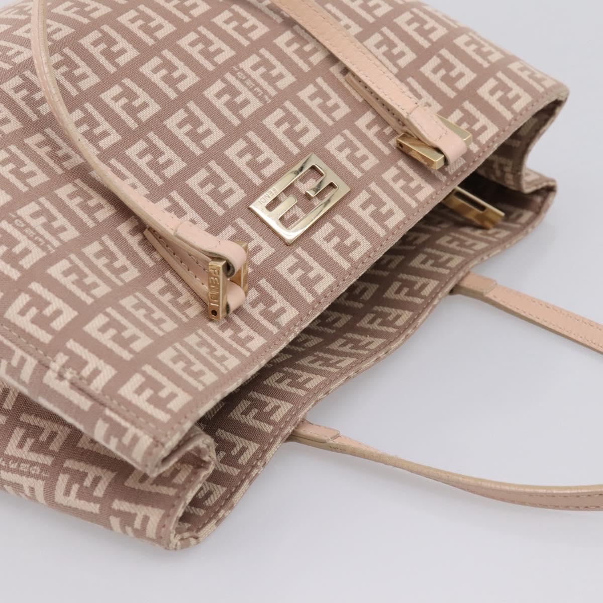 FENDI Zucchino Canvas Hand Bag Beige Gold Tone 8BH132 Auth bs37159A