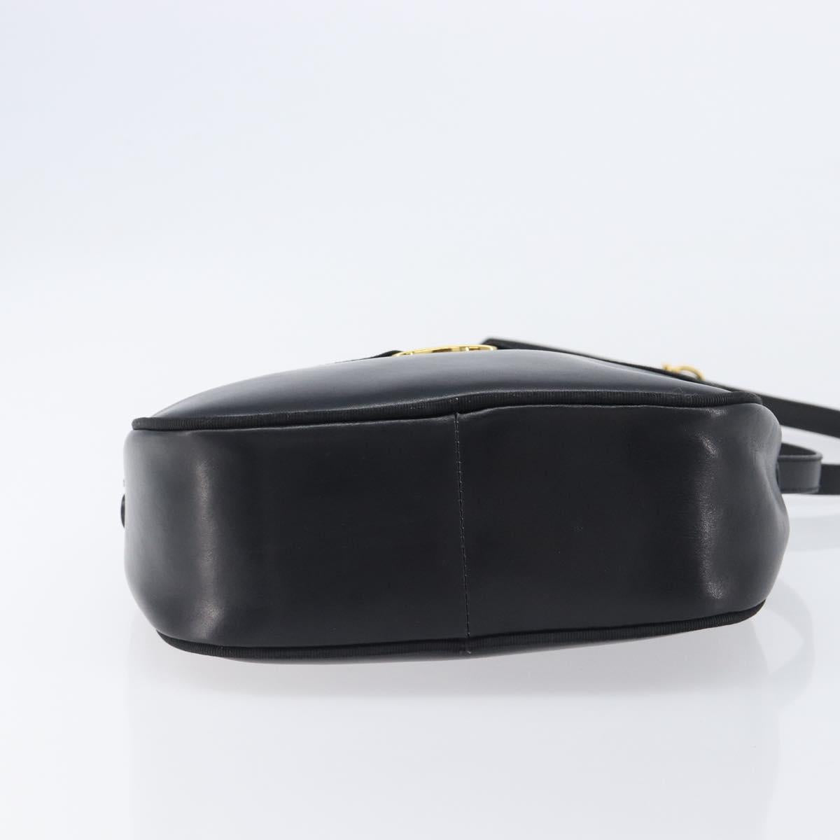 Salvatore Ferragamo Vala Shoulder Bag Leather Black Gold Tone Auth bs37160