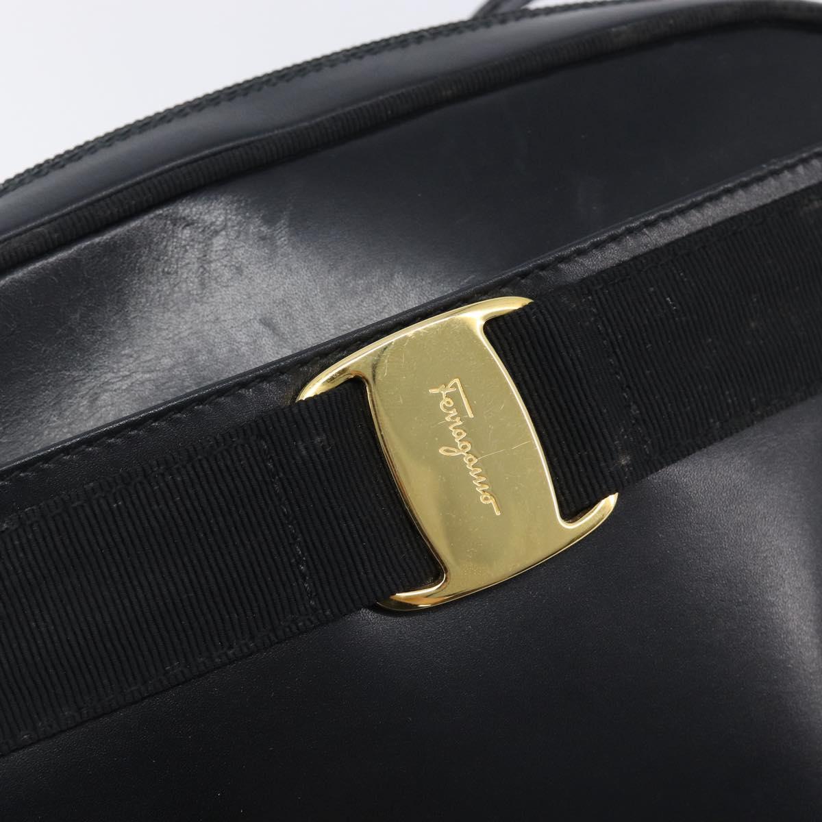 Salvatore Ferragamo Vala Shoulder Bag Leather Black Gold Tone Auth bs37160