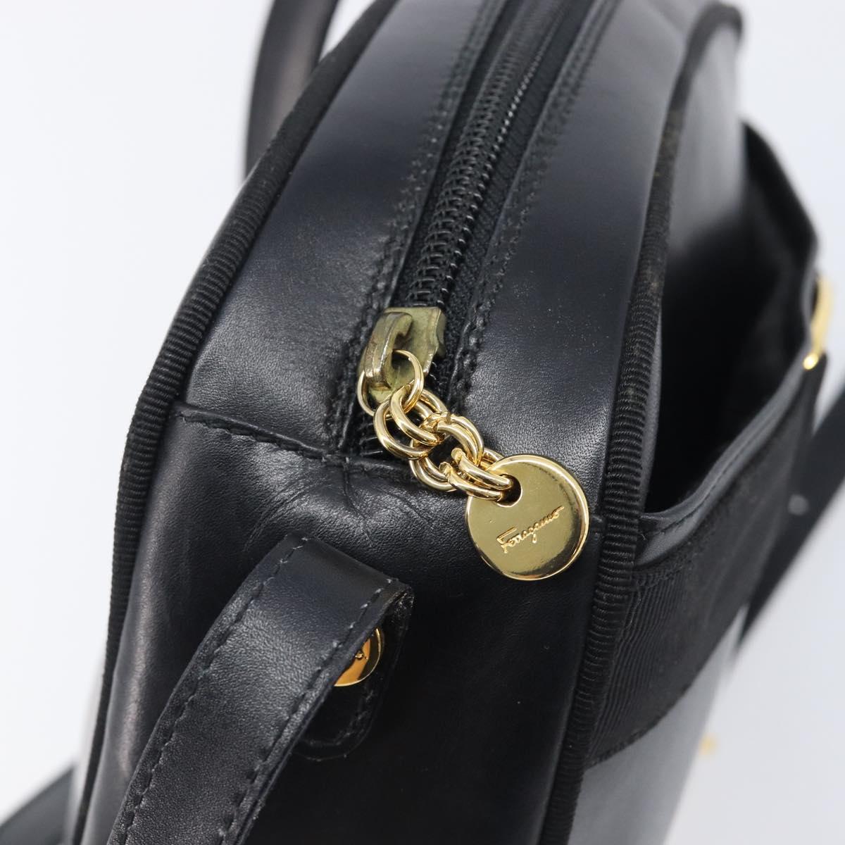Salvatore Ferragamo Vala Shoulder Bag Leather Black Gold Tone Auth bs37160
