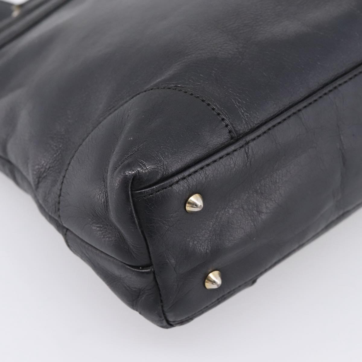 CELINE Tote Bag Leather Black Gold Tone Auth bs37162