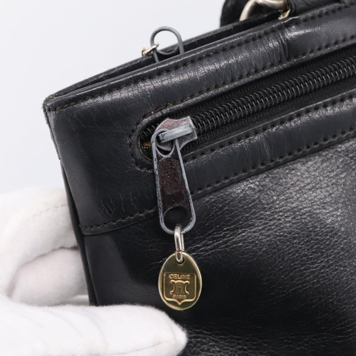 CELINE Tote Bag Leather Black Gold Tone Auth bs37162