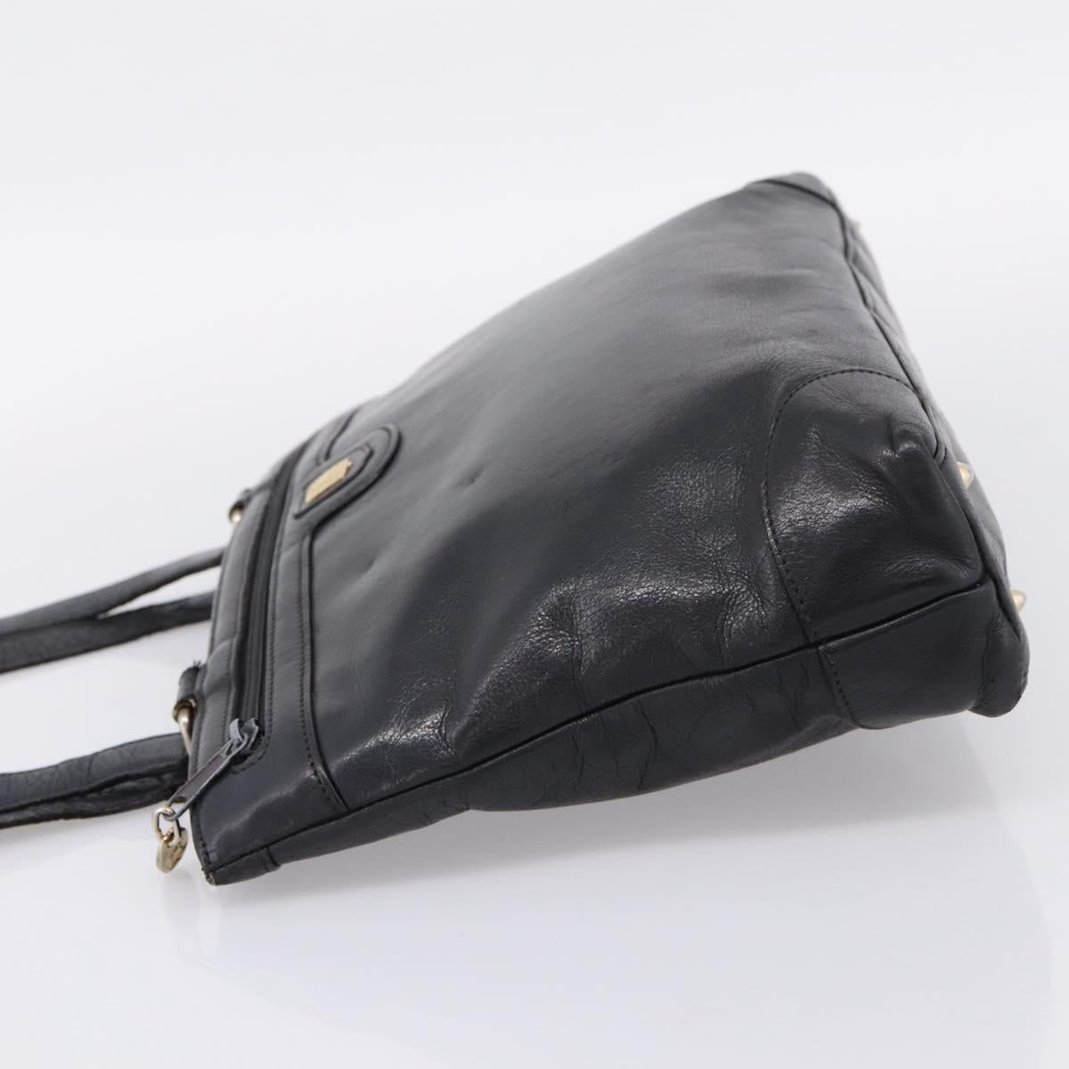 CELINE Tote Bag Leather Black Gold Tone Auth bs37162