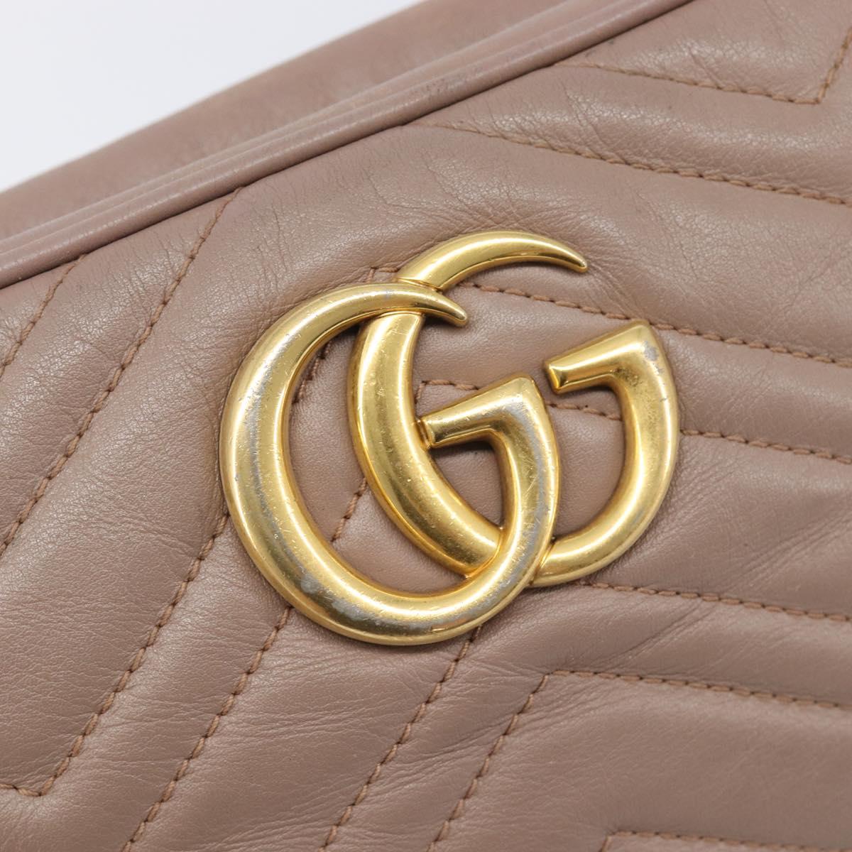 GUCCI GG Marmont Chain Shoulder Bag Leather Beige Gold Tone 447632 Auth bs37164