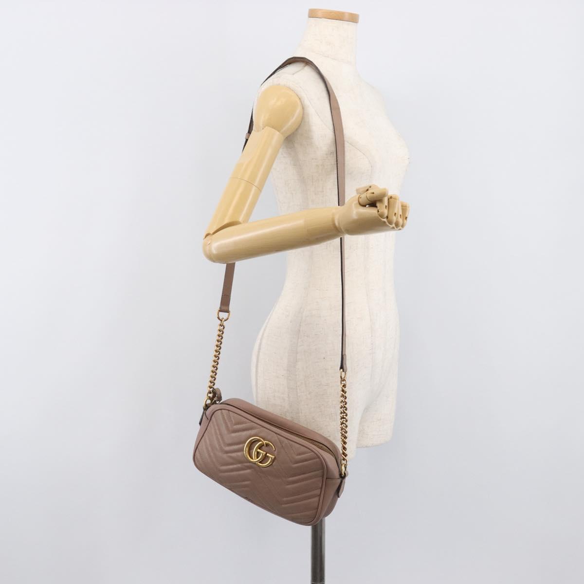GUCCI GG Marmont Chain Shoulder Bag Leather Beige Gold Tone 447632 Auth bs37164
