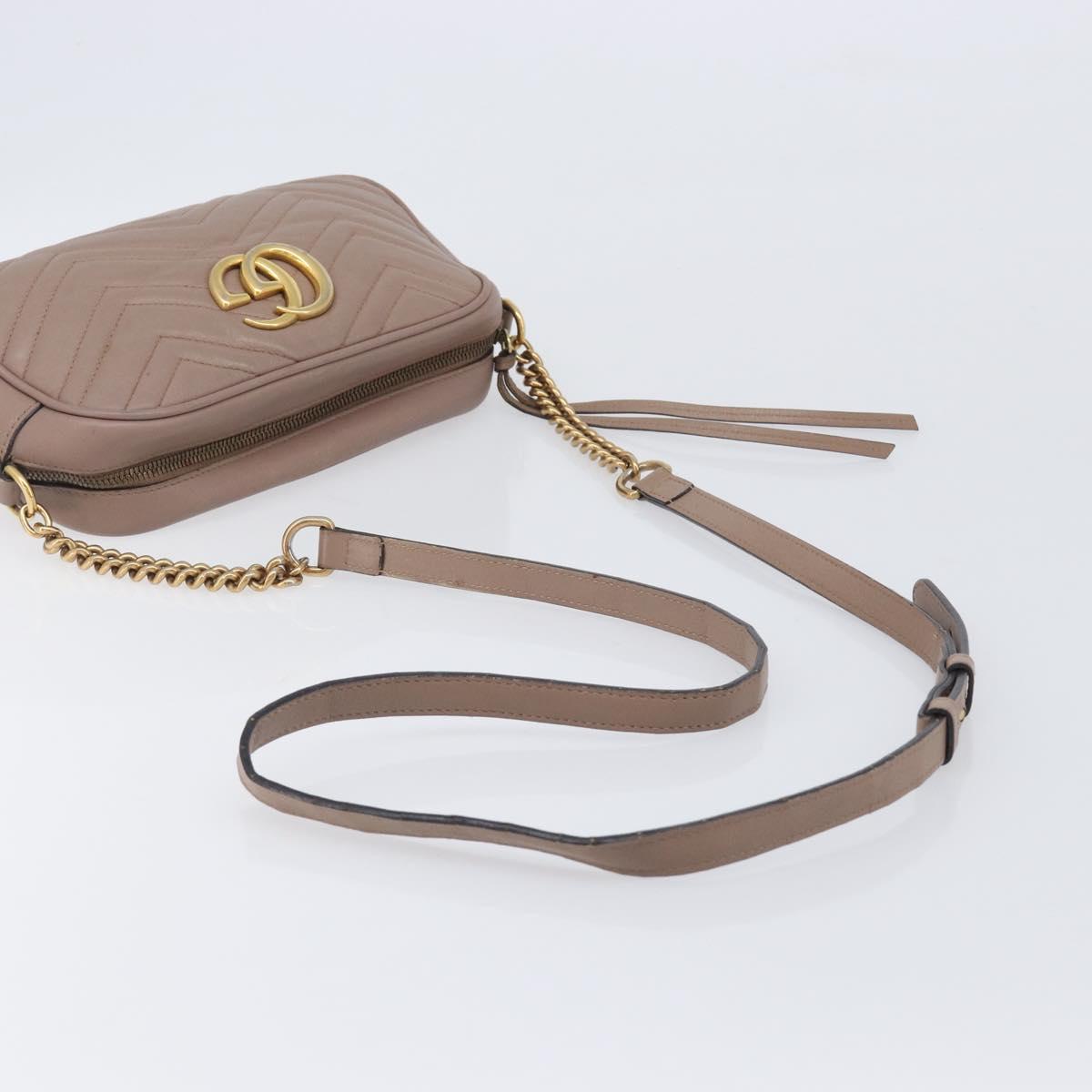 GUCCI GG Marmont Chain Shoulder Bag Leather Beige Gold Tone 447632 Auth bs37164