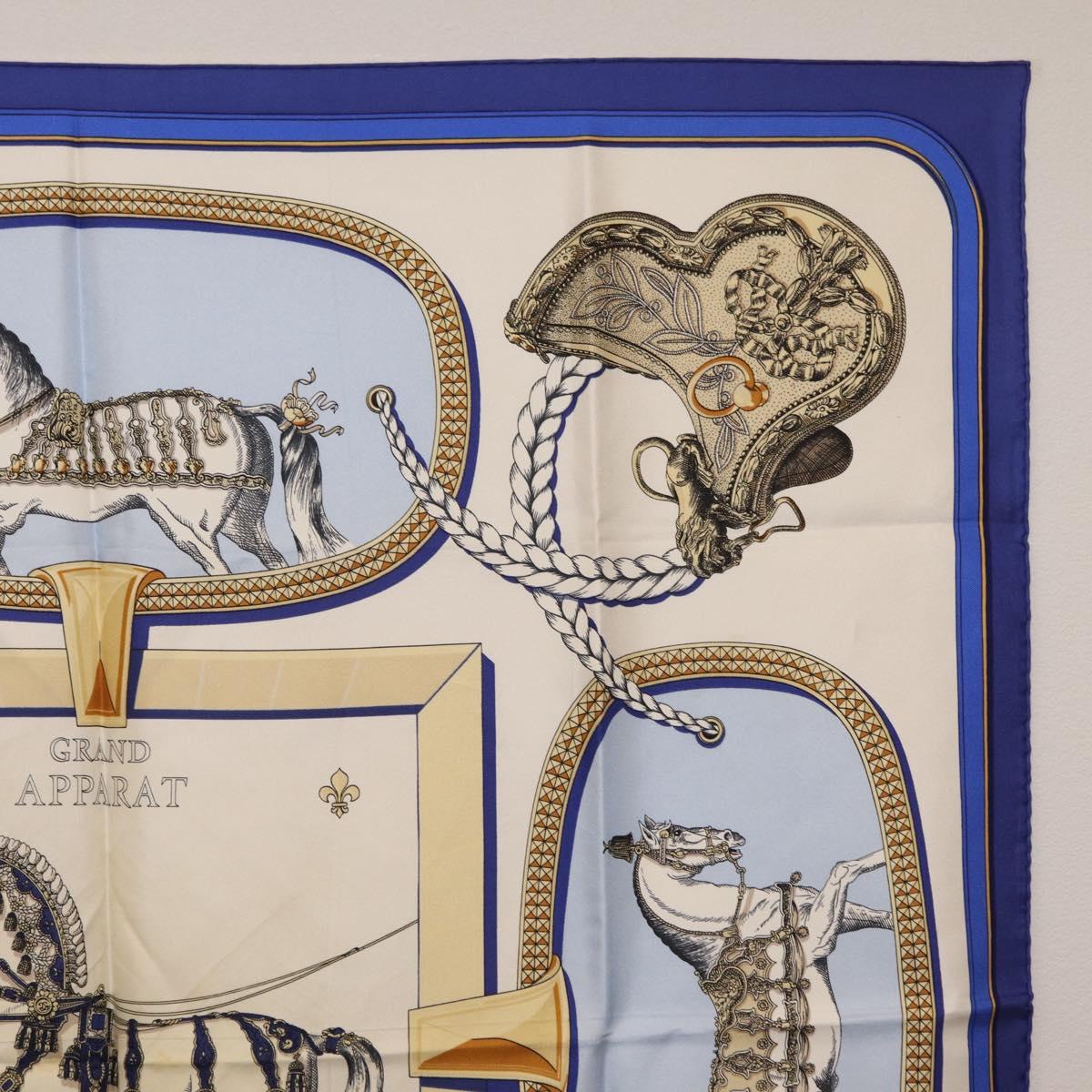 HERMES Carre 90 Scarf hGRAND APPARATh Silk Blue Auth bs37166