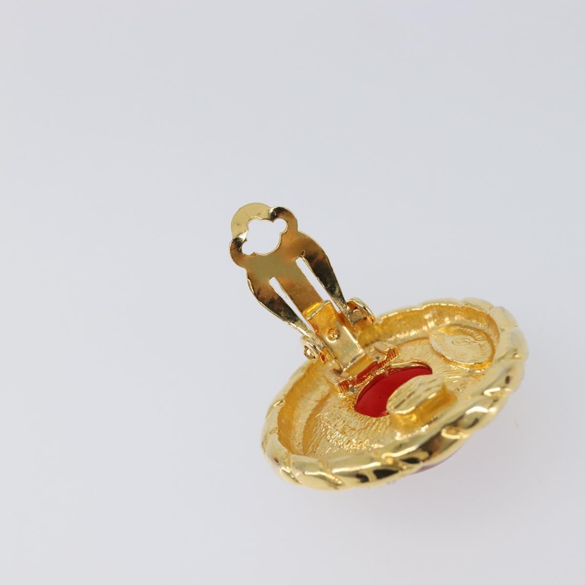 CHANEL Earring Metal Gold Tone Red CC Auth bs37169