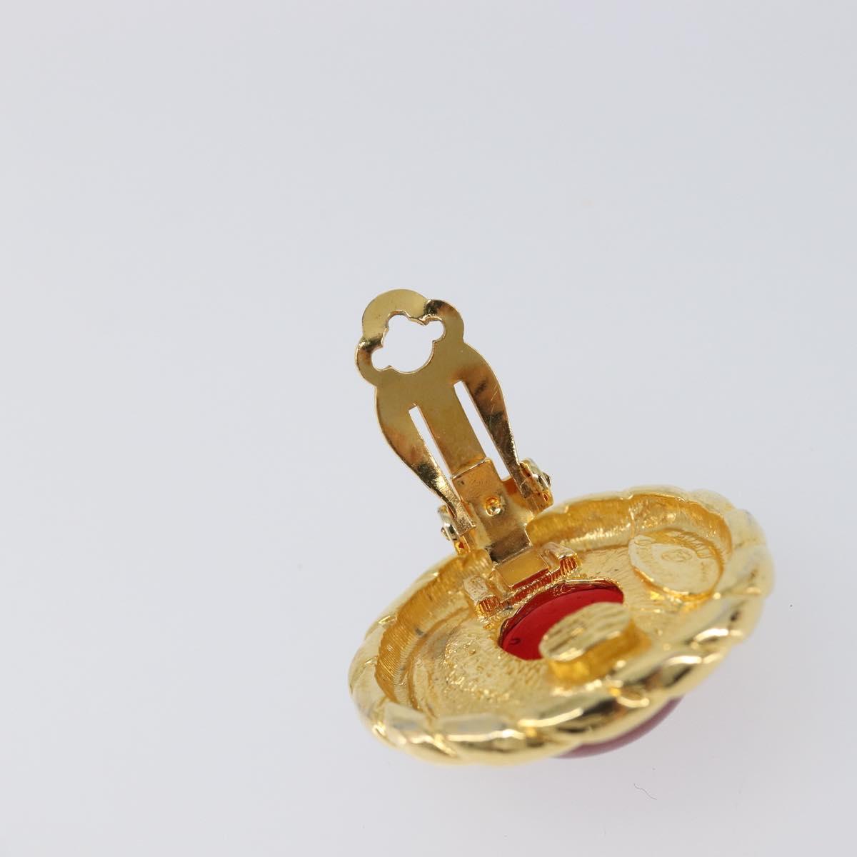 CHANEL Earring Metal Gold Tone Red CC Auth bs37169