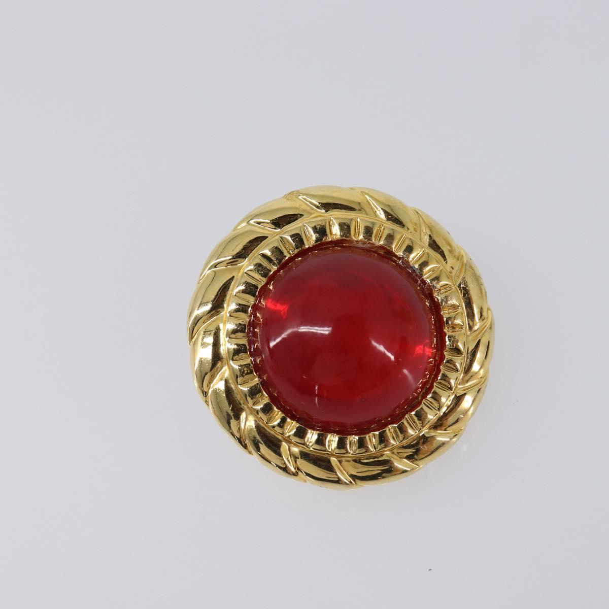 CHANEL Earring Metal Gold Tone Red CC Auth bs37169