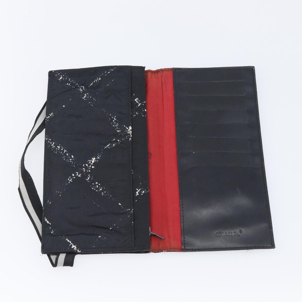 CHANEL Travel Line Long Wallet Canvas Black CC Auth bs37172