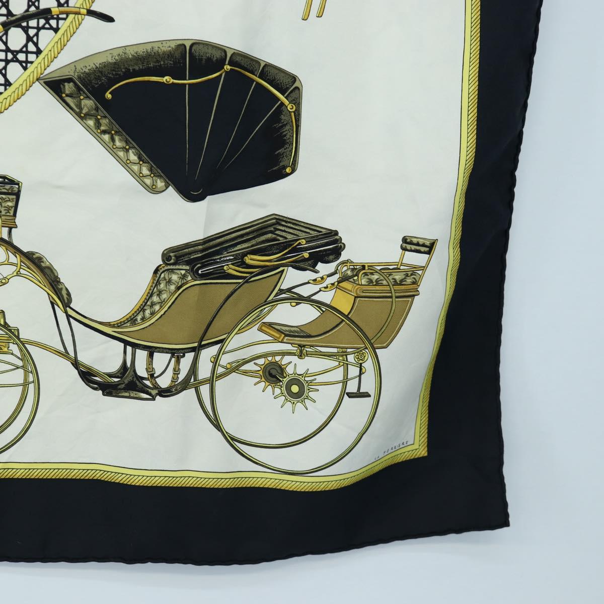 HERMES Carre 90 Scarf Silk Black White Auth bs37175