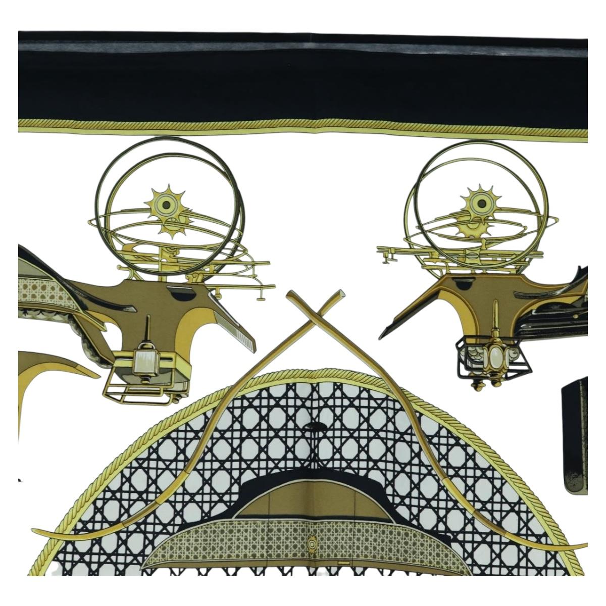 HERMES Carre 90 Scarf Silk Black White Auth bs37175