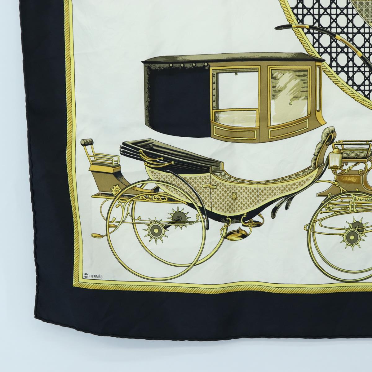 HERMES Carre 90 Scarf Silk Black White Auth bs37175
