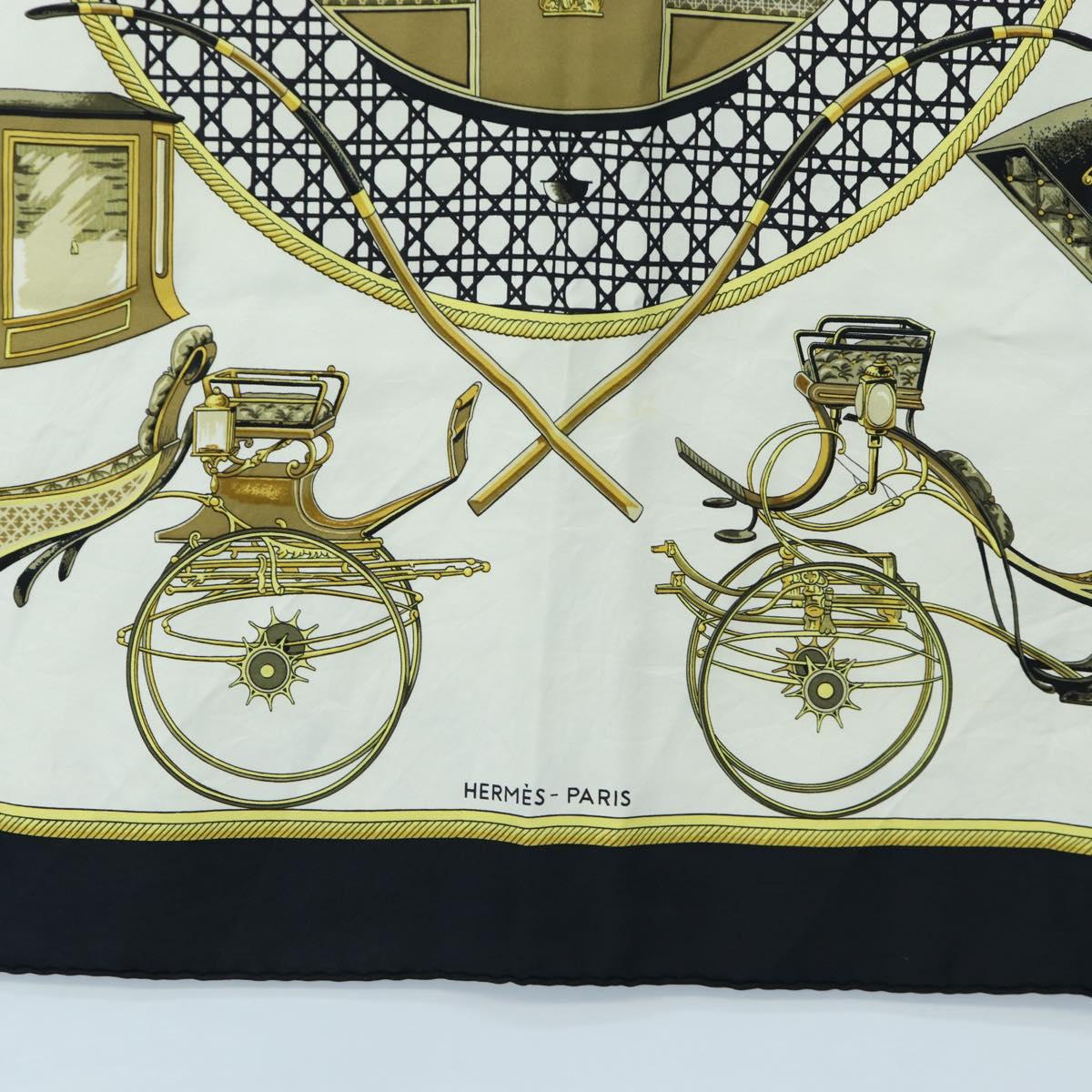 HERMES Carre 90 Scarf Silk Black White Auth bs37175