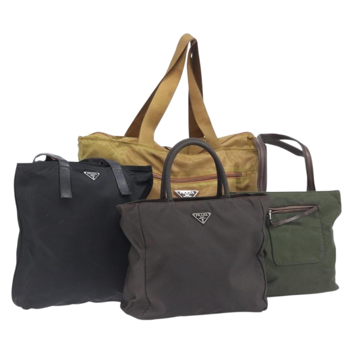 PRADA Tote Bag Nylon 4 Set Khaki Black Brown Auth bs37180
