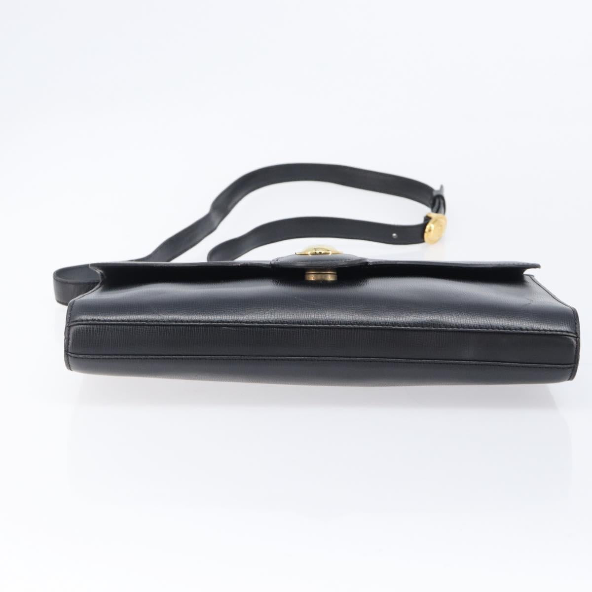 Christian Dior Shoulder Bag Leather Black Gold Auth bs37186