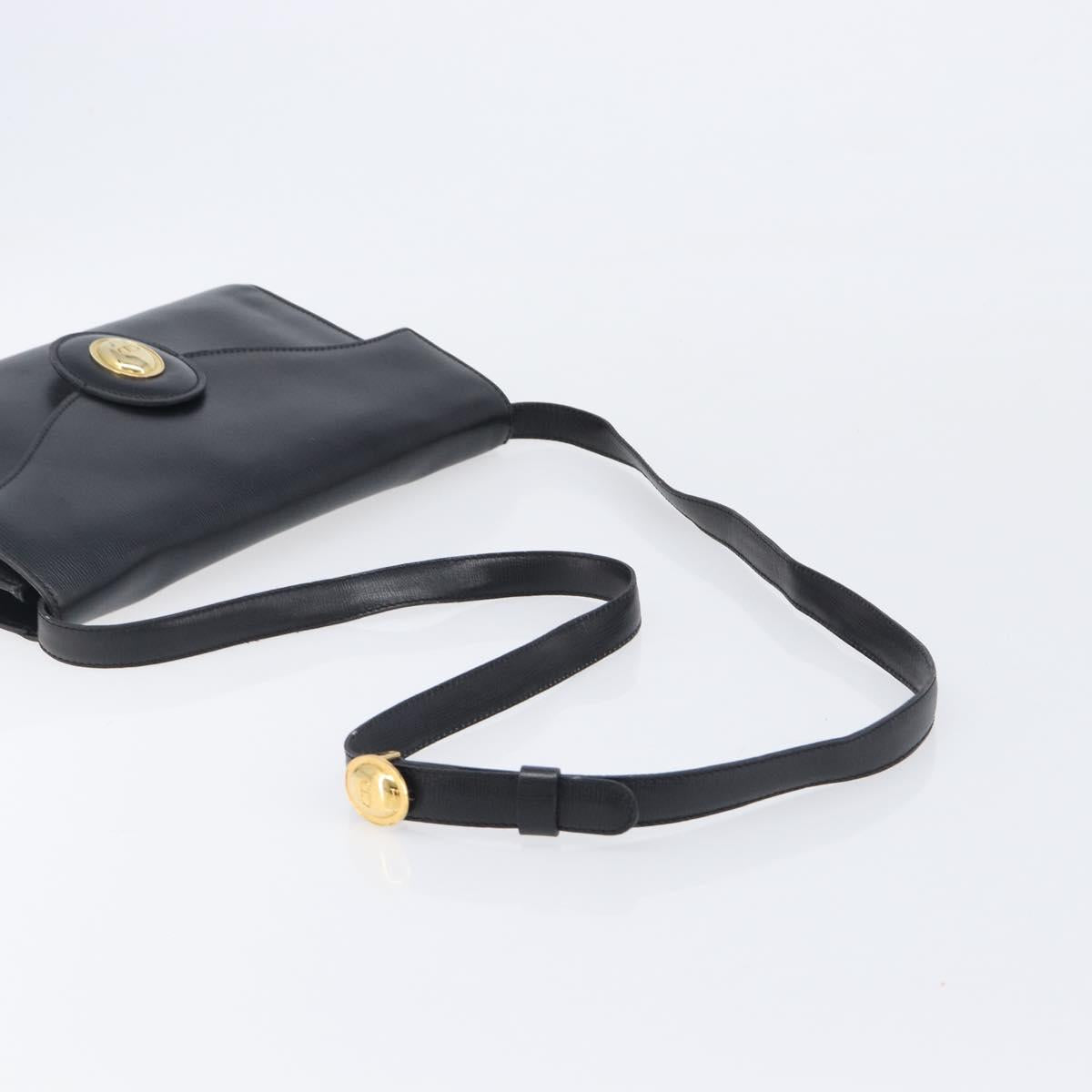 Christian Dior Shoulder Bag Leather Black Gold Auth bs37186