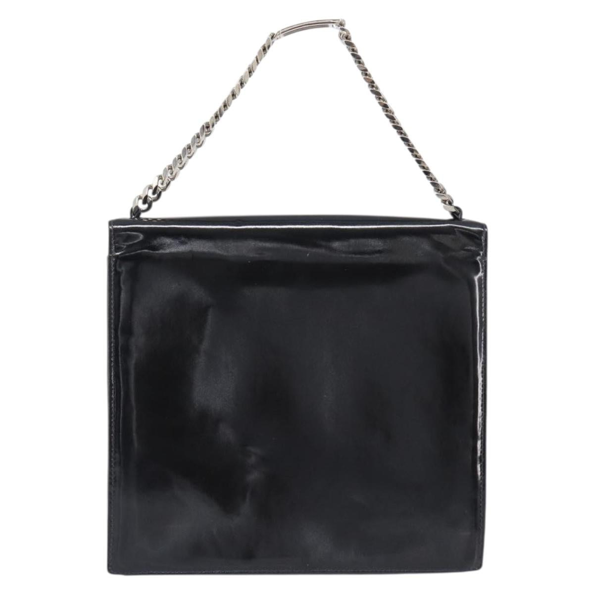 CHANEL COCO Mark Chain Hand Bag Patent leather Black Silver CC Auth bs37188