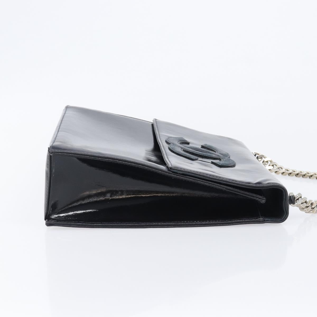 CHANEL COCO Mark Chain Hand Bag Patent leather Black Silver CC Auth bs37188