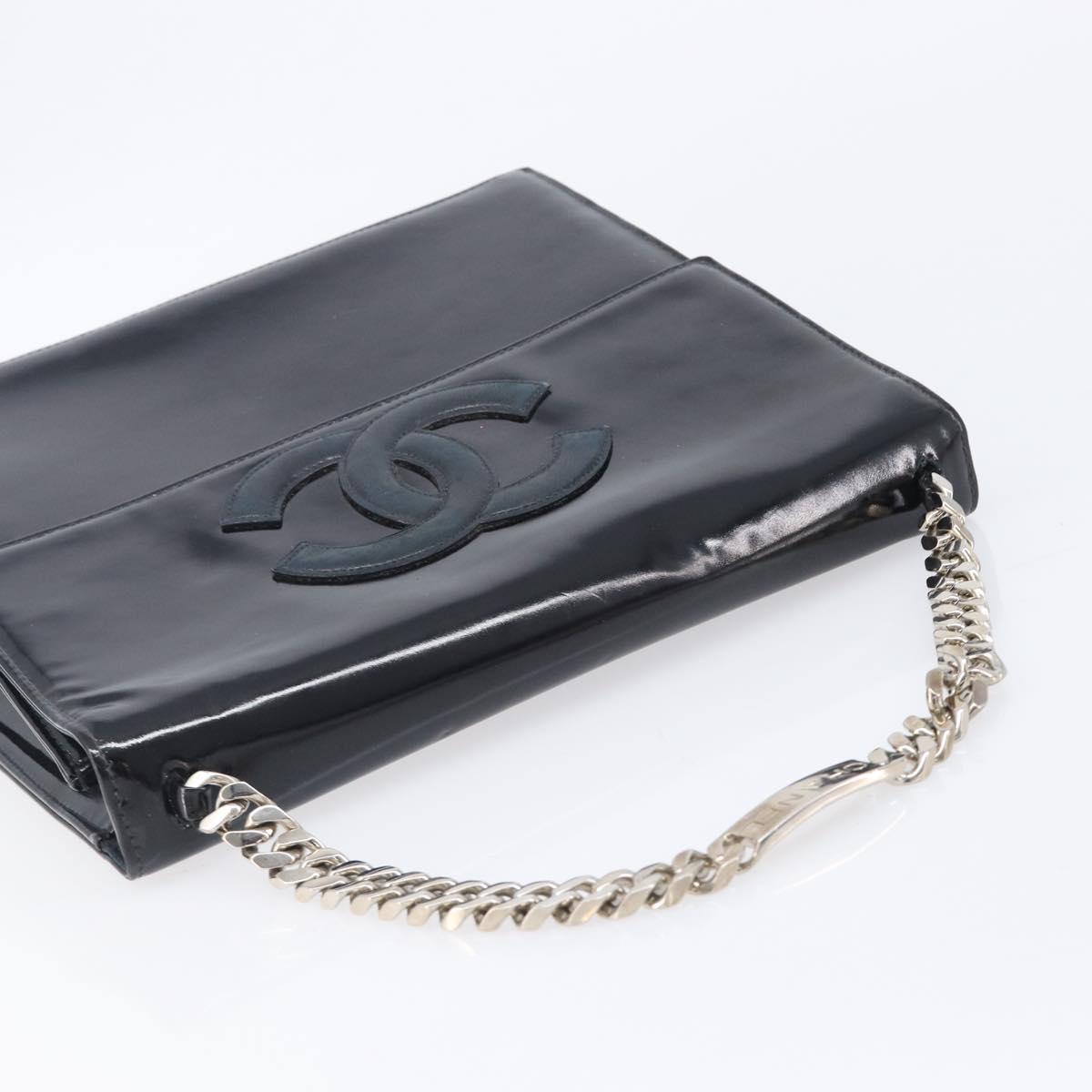 CHANEL COCO Mark Chain Hand Bag Patent leather Black Silver CC Auth bs37188