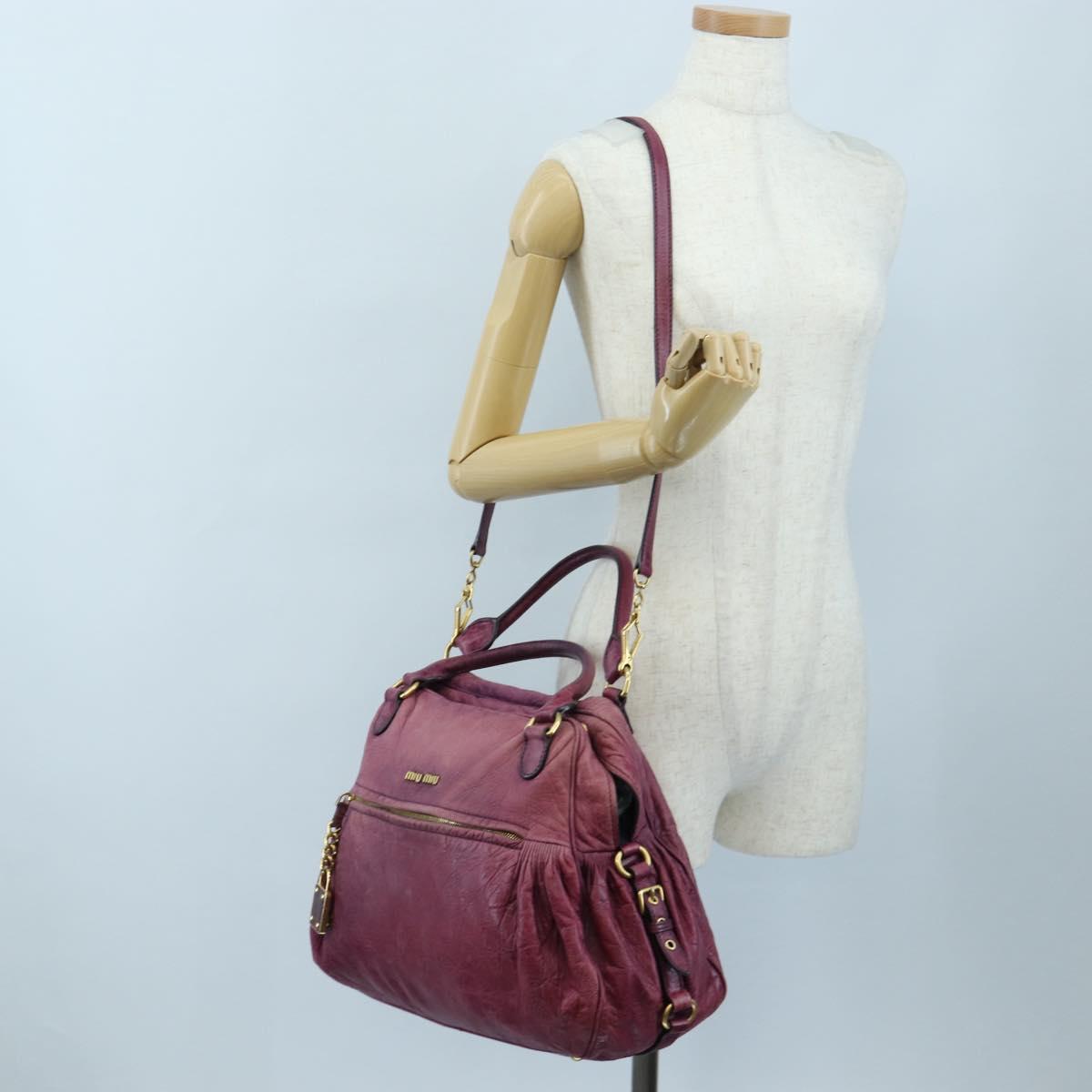 Miu Miu Hand Bag Leather 2way Pink Gold Auth bs37189