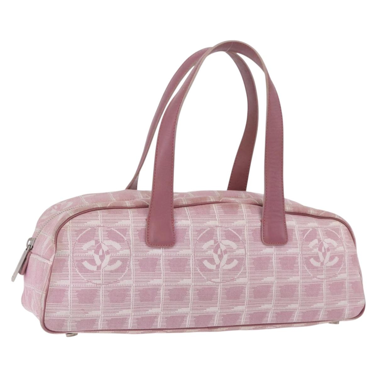 CHANEL New Travel Line Hand Bag Nylon Pink Silver CC Auth bs37194