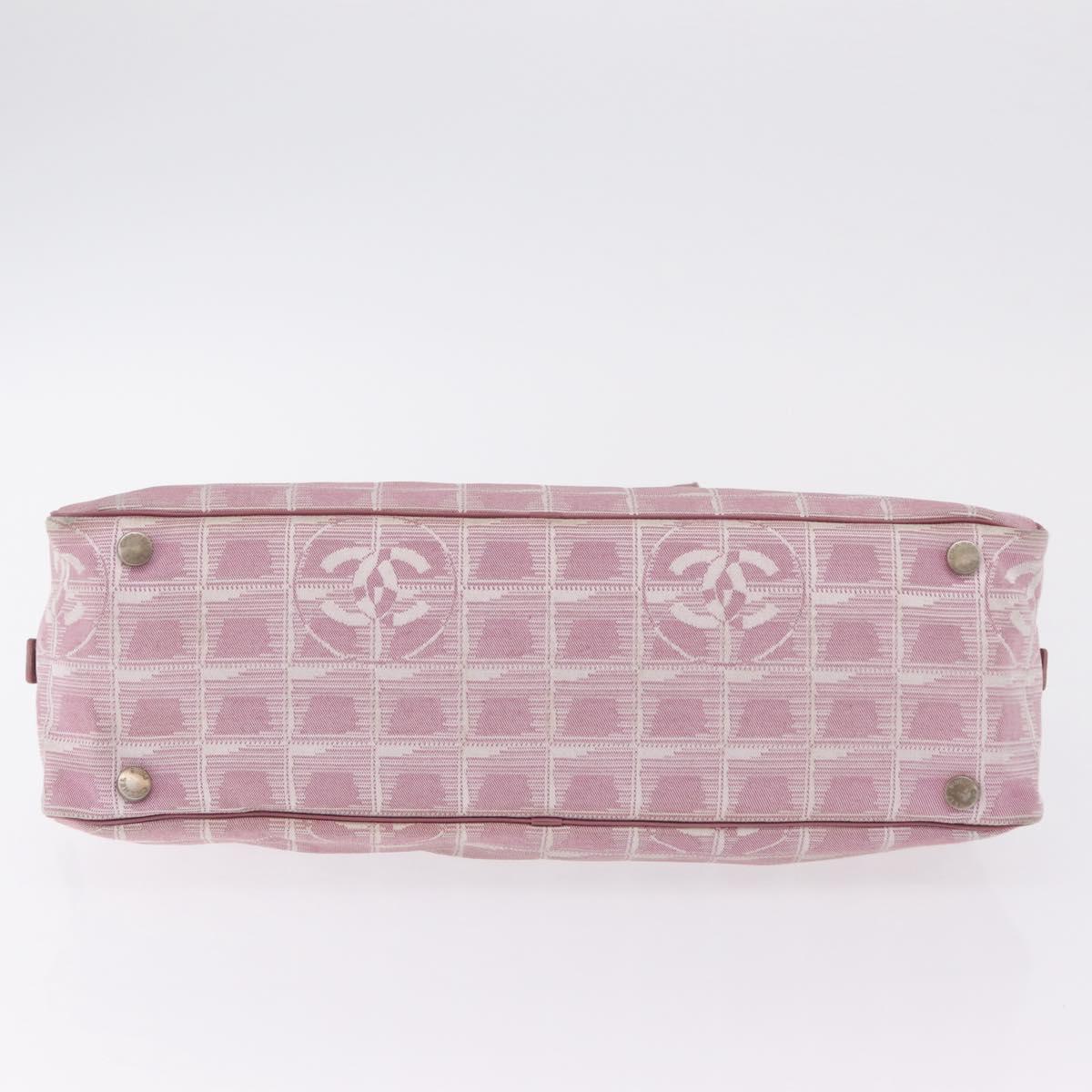 CHANEL New Travel Line Hand Bag Nylon Pink Silver CC Auth bs37194