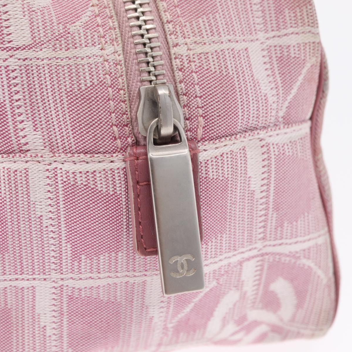 CHANEL New Travel Line Hand Bag Nylon Pink Silver CC Auth bs37194
