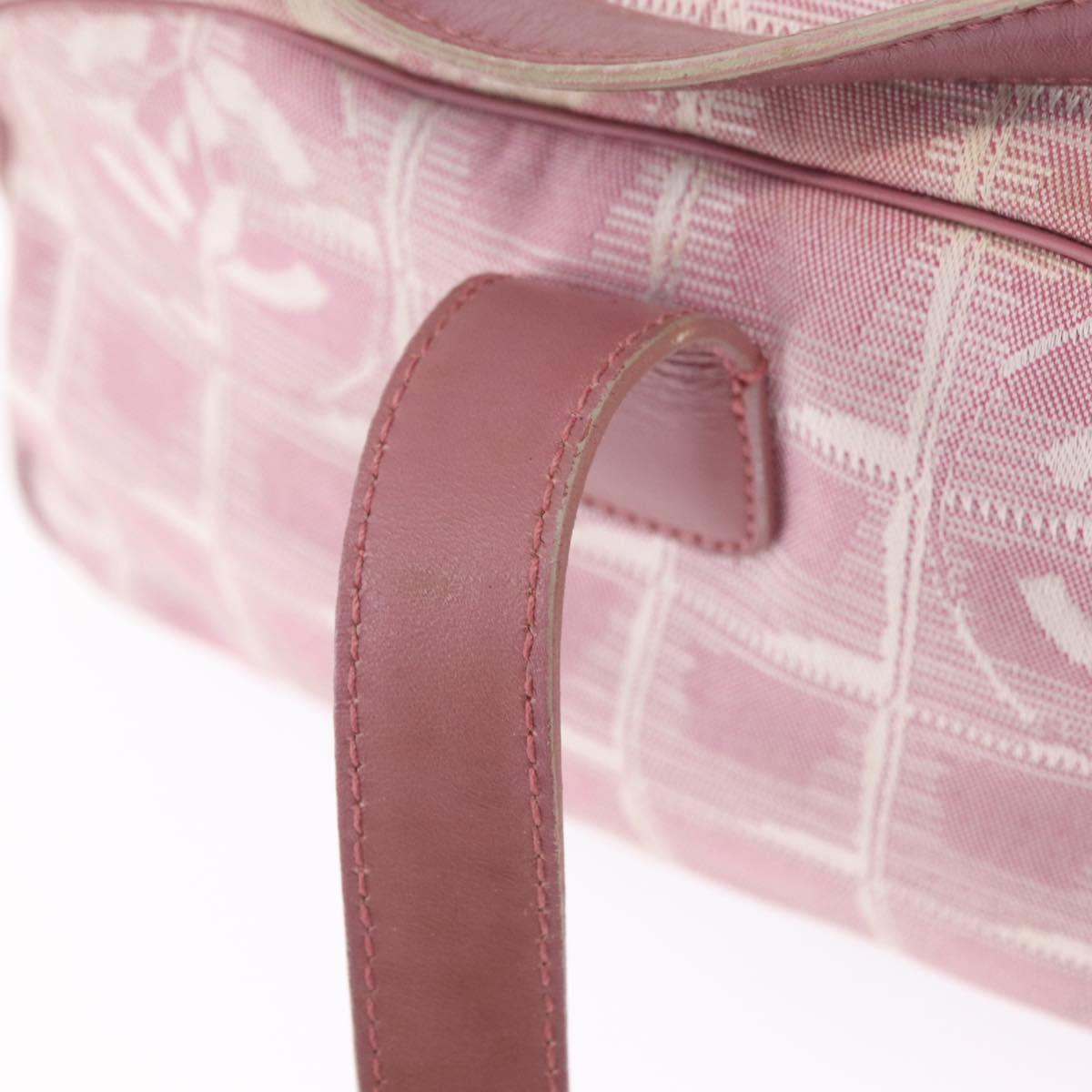 CHANEL New Travel Line Hand Bag Nylon Pink Silver CC Auth bs37194