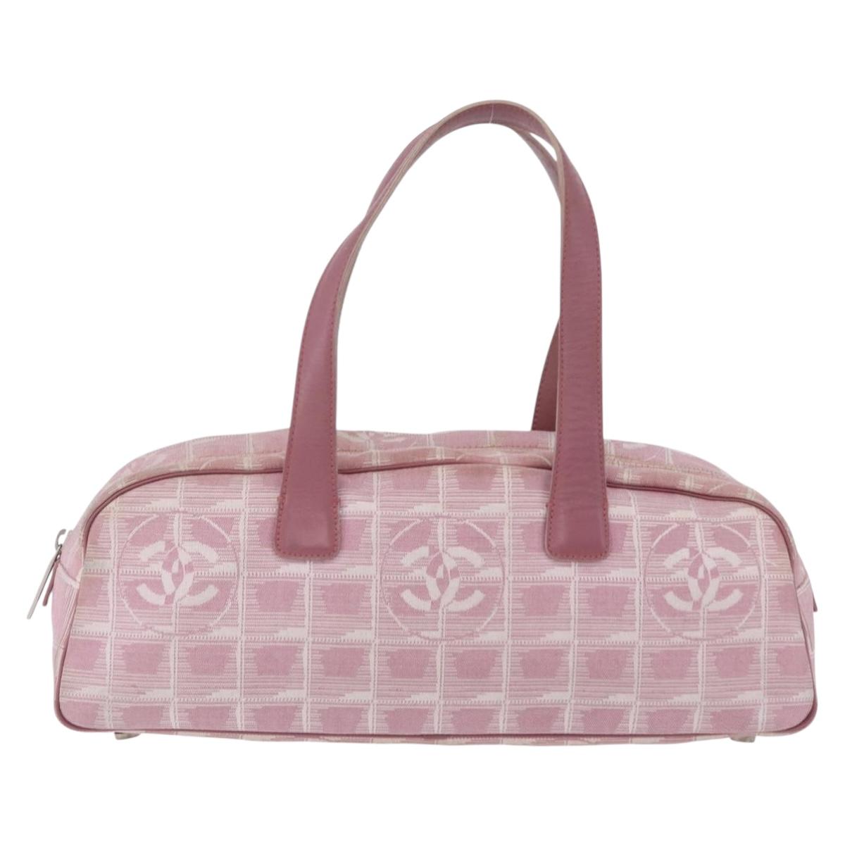 CHANEL New Travel Line Hand Bag Nylon Pink Silver CC Auth bs37194
