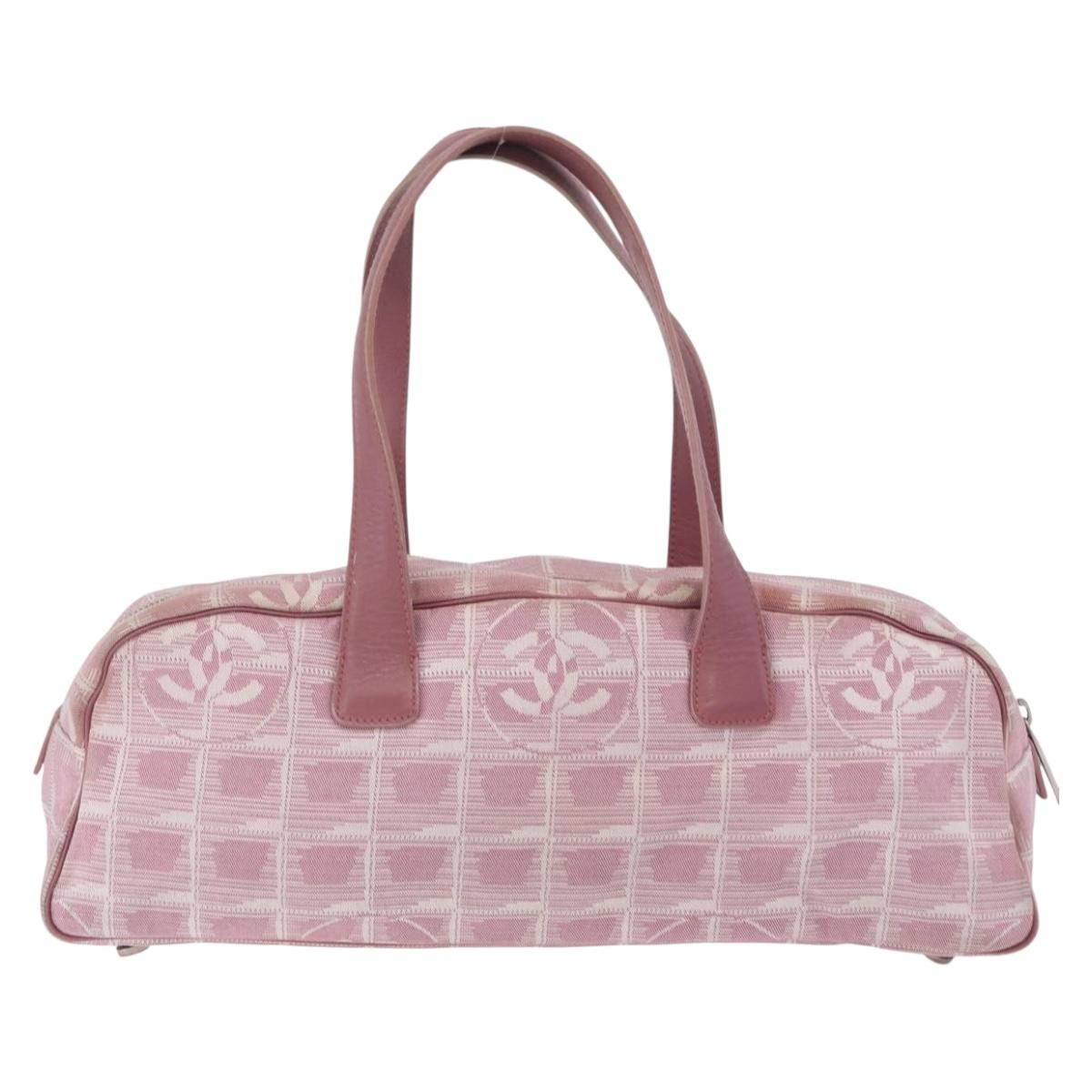 CHANEL New Travel Line Hand Bag Nylon Pink Silver CC Auth bs37194