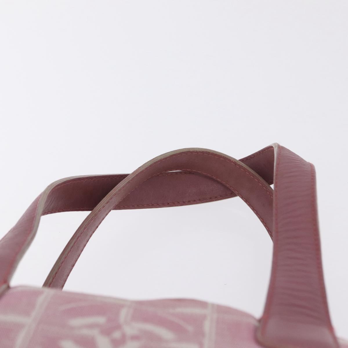 CHANEL New Travel Line Hand Bag Nylon Pink Silver CC Auth bs37194