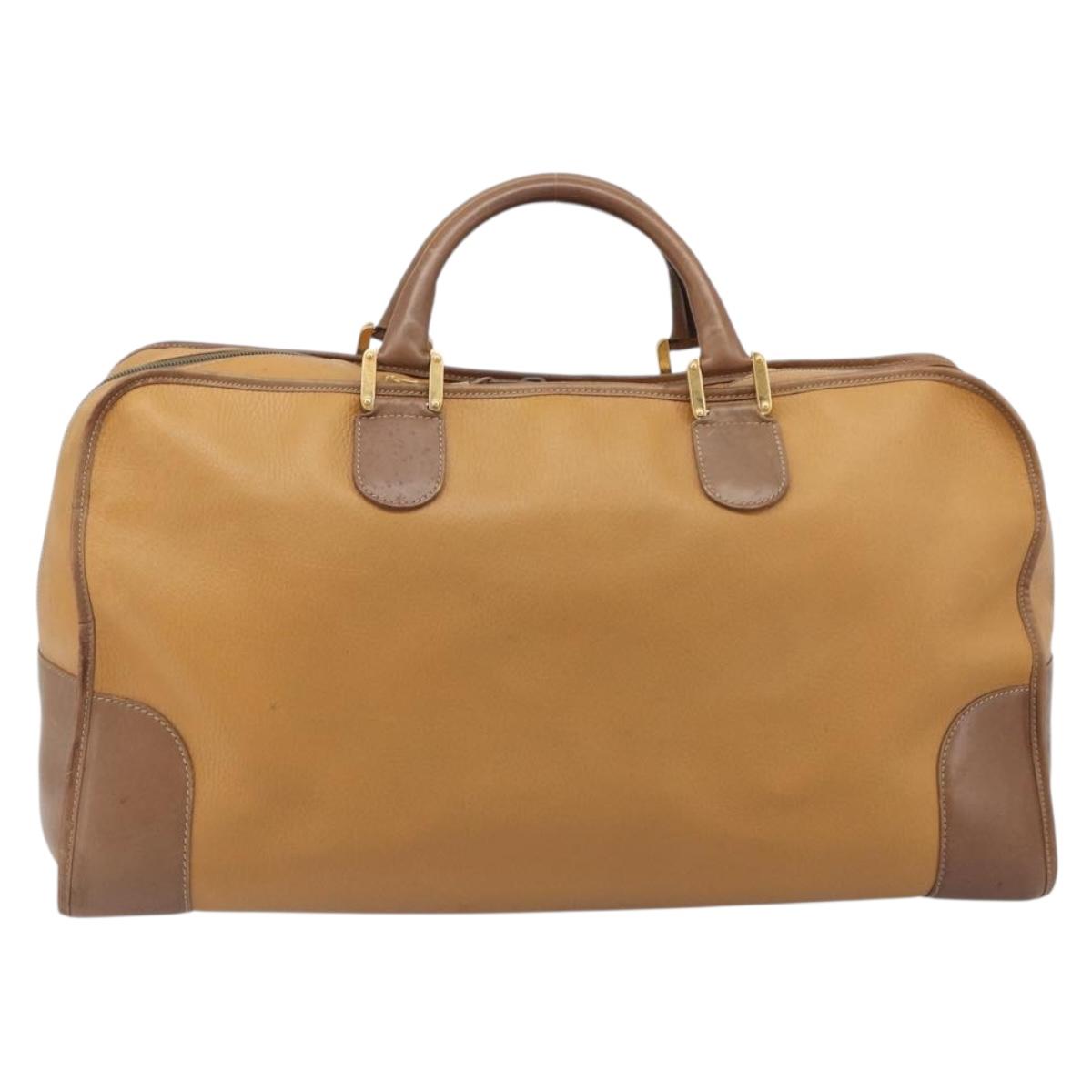 LOEWE Boston Bag Leather Beige Gold Auth bs37201