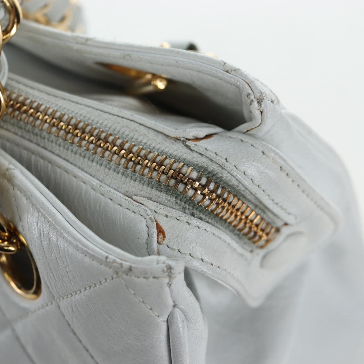 CHANEL Matelasse Chain Shoulder Bag Lamb Skin White Gold CC Auth bs37211