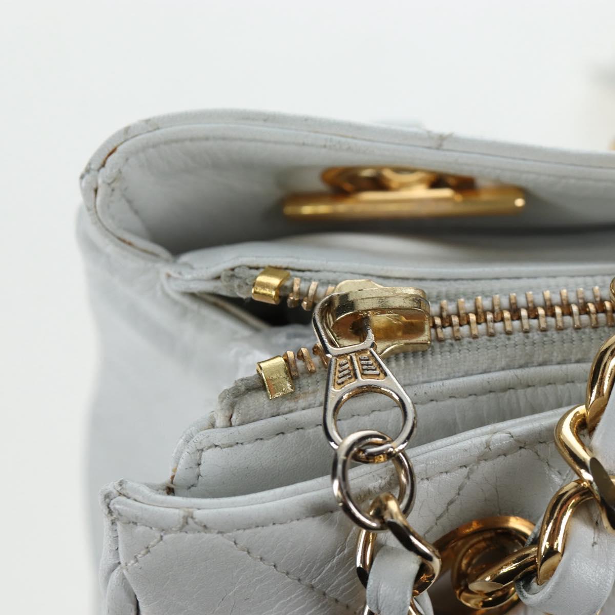 CHANEL Matelasse Chain Shoulder Bag Lamb Skin White Gold CC Auth bs37211