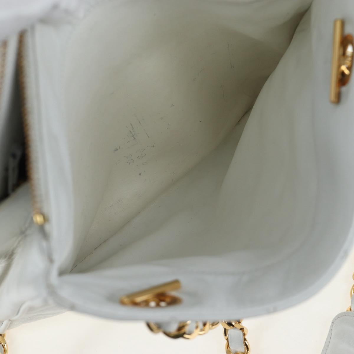 CHANEL Matelasse Chain Shoulder Bag Lamb Skin White Gold CC Auth bs37211