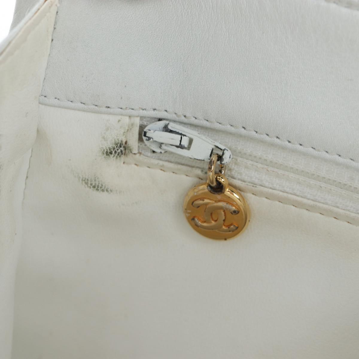 CHANEL Matelasse Chain Shoulder Bag Lamb Skin White Gold CC Auth bs37211