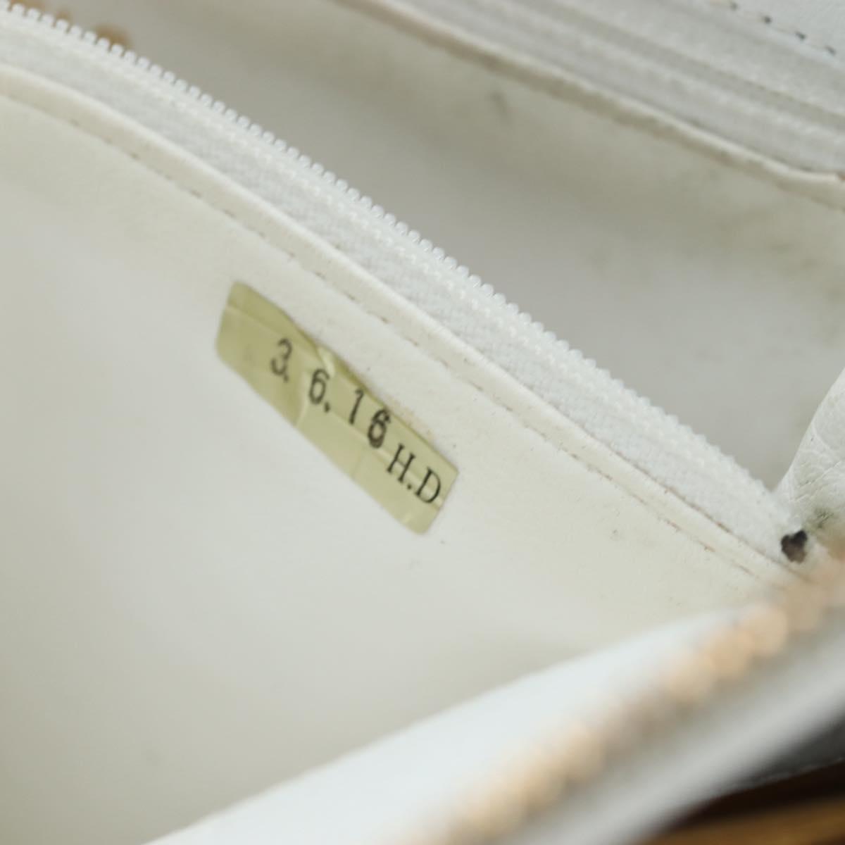 CHANEL Matelasse Chain Shoulder Bag Lamb Skin White Gold CC Auth bs37211