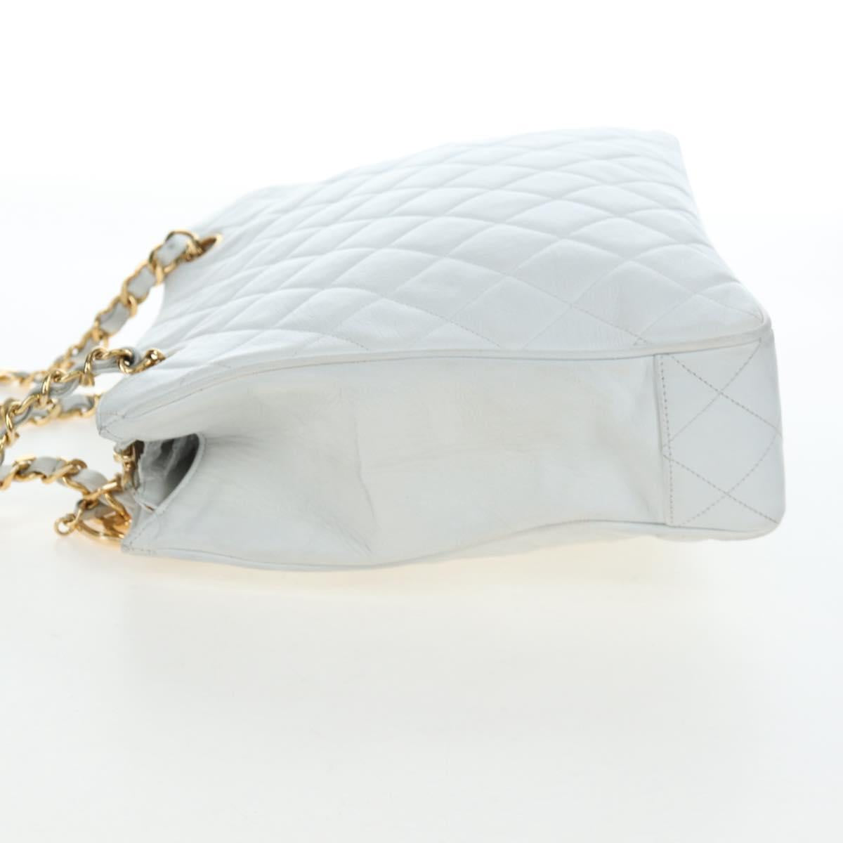 CHANEL Matelasse Chain Shoulder Bag Lamb Skin White Gold CC Auth bs37211