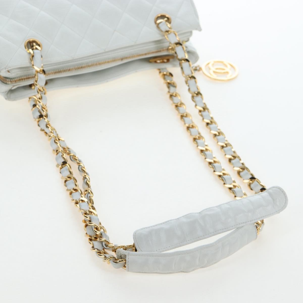 CHANEL Matelasse Chain Shoulder Bag Lamb Skin White Gold CC Auth bs37211