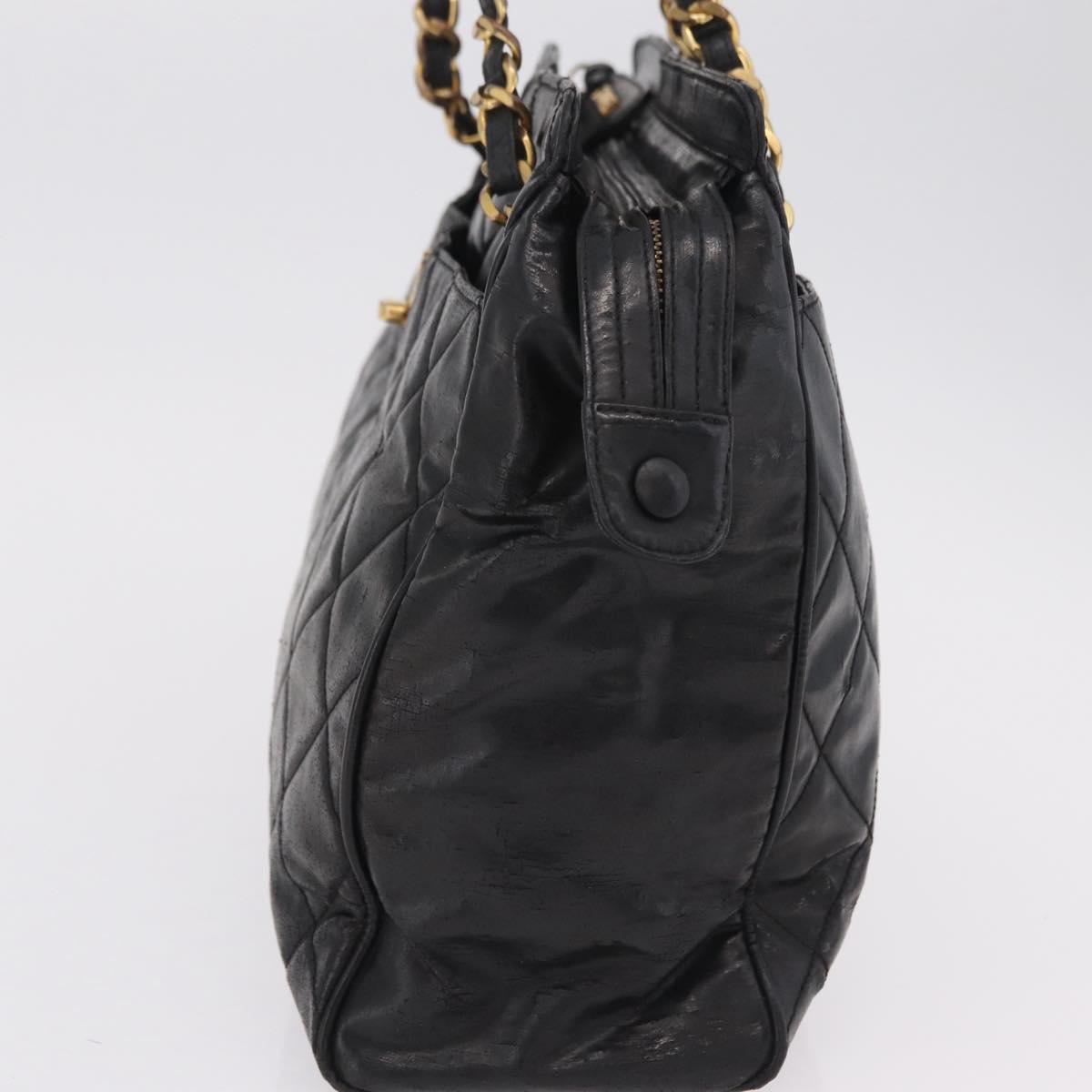 CHANEL Matelasse Chain Shoulder Bag Patent leather Black Gold CC Auth bs37212