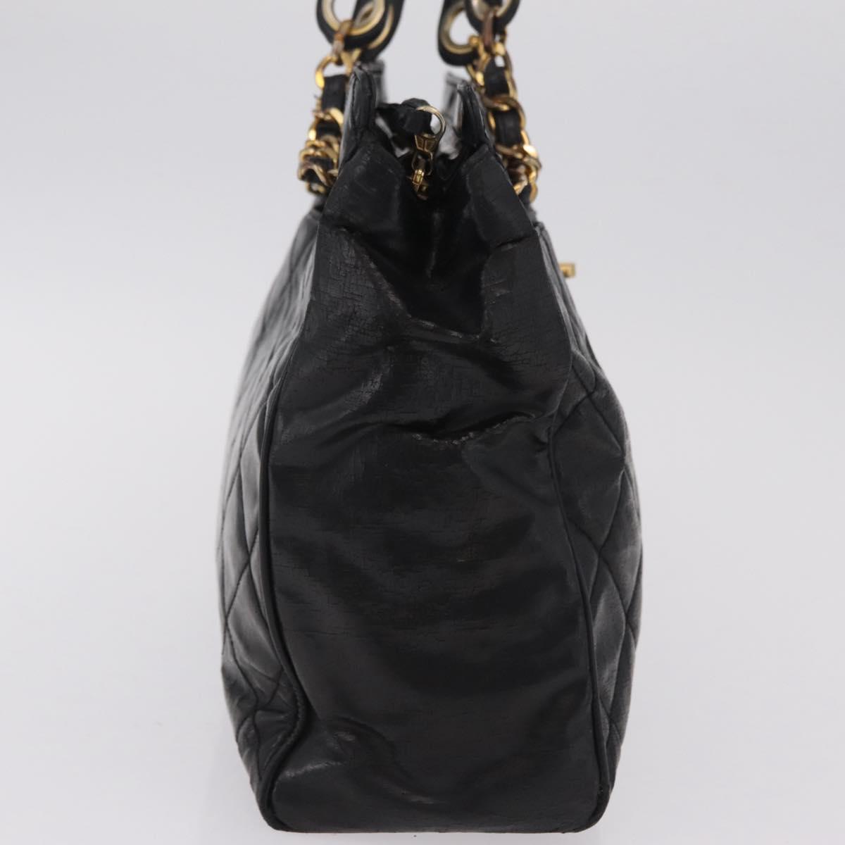 CHANEL Matelasse Chain Shoulder Bag Patent leather Black Gold CC Auth bs37212