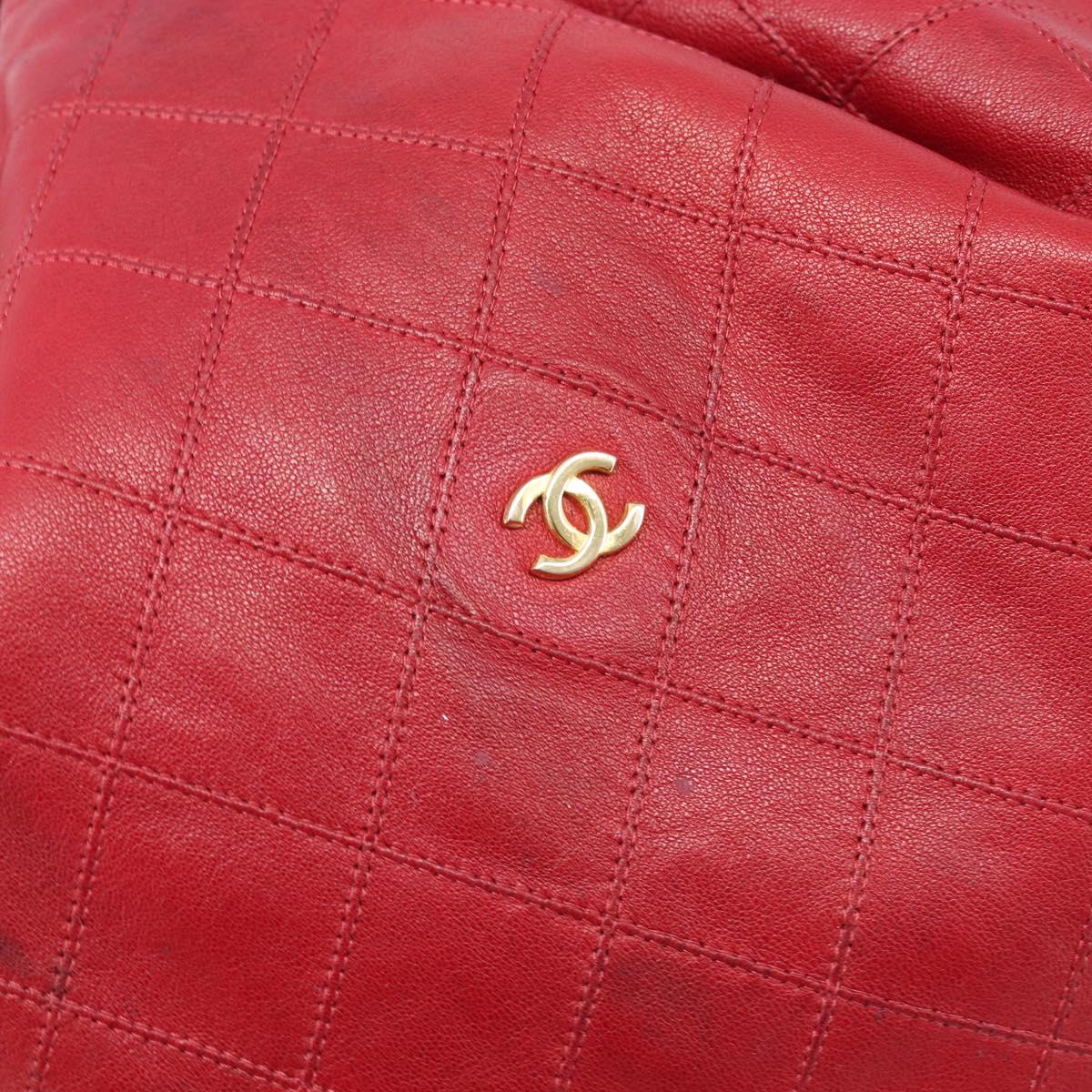 CHANEL Bicolore Shoulder Bag Lamb Skin Red Gold CC Auth bs37213