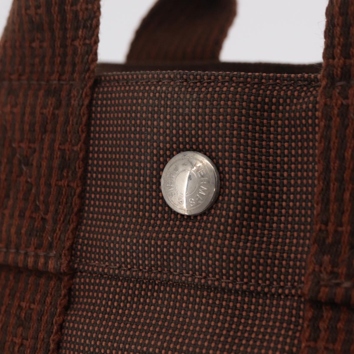 HERMES Her Line Tote PM Tote Bag Canvas Brown Silver Auth bs37214