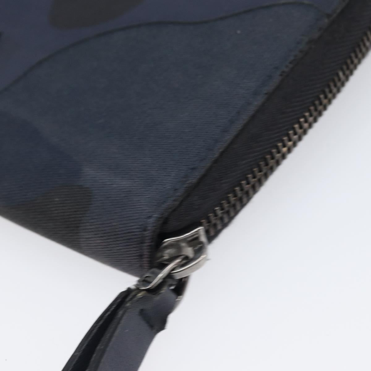 VALENTINO Long Wallet Canvas Navy Silver Auth bs37216