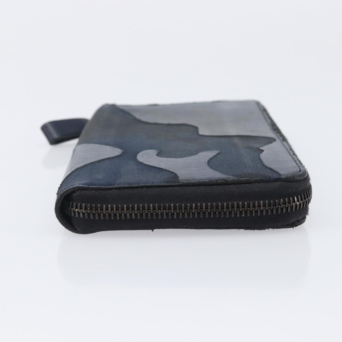 VALENTINO Long Wallet Canvas Navy Silver Auth bs37216