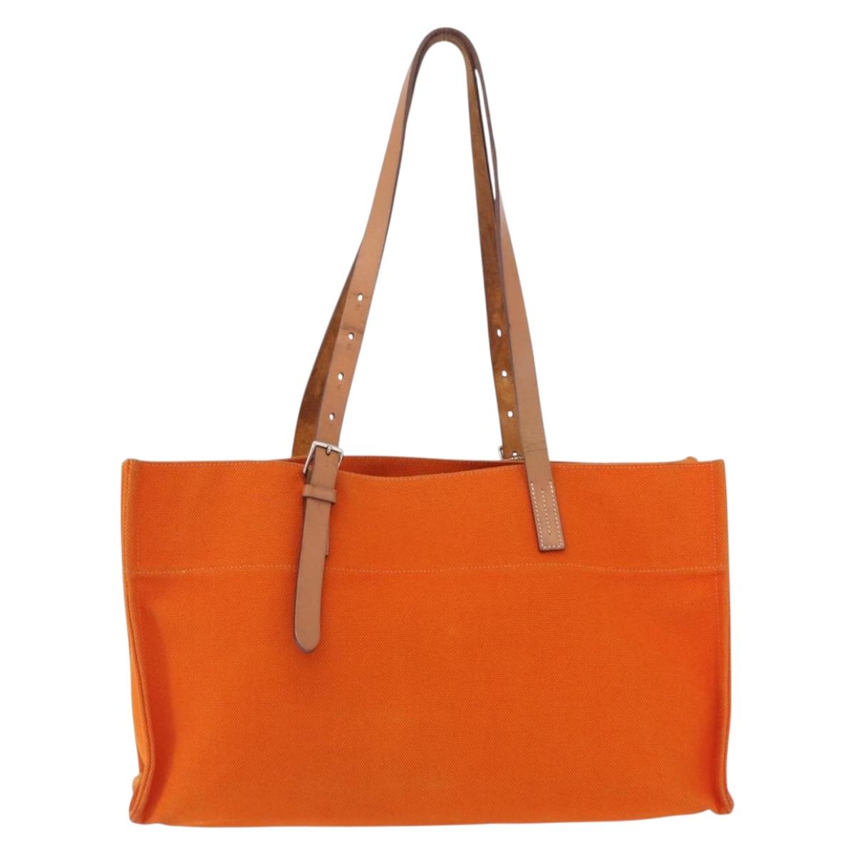 HERMES Etriviere Elan Shoulder Bag Canvas Orange Silver Auth bs37219