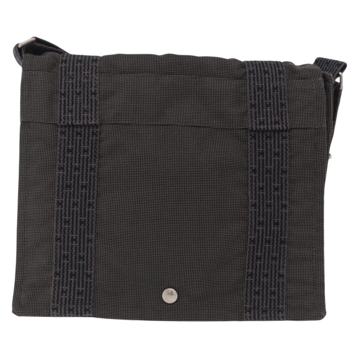 HERMES Her Line Bassus PM Shoulder Bag Canvas Gray Auth bs37227