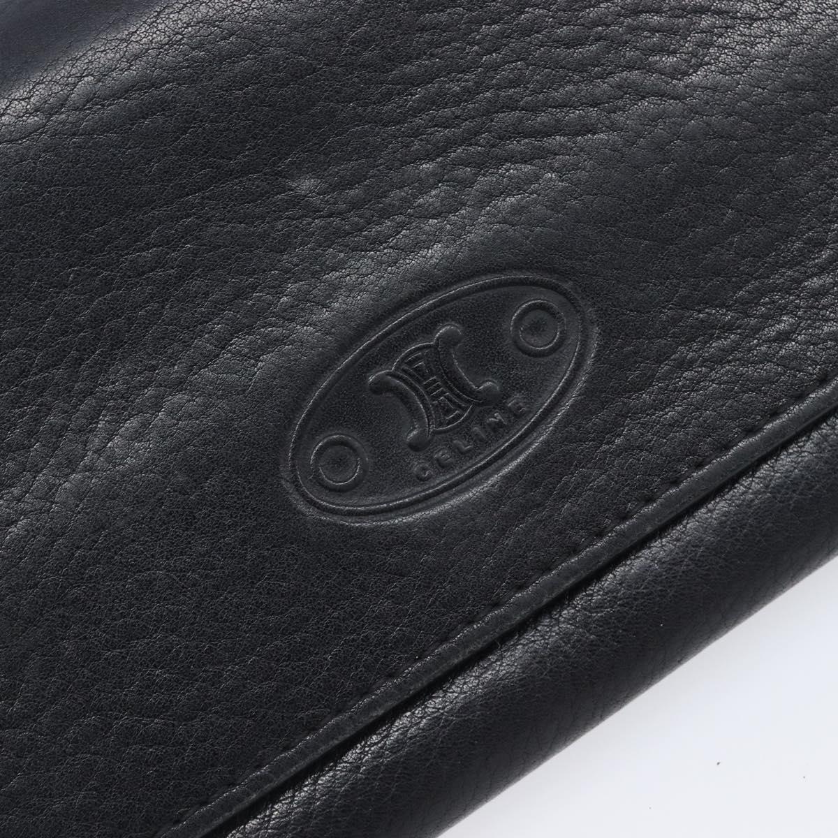 CELINE Long Wallet Leather Gold Black Auth bs37228
